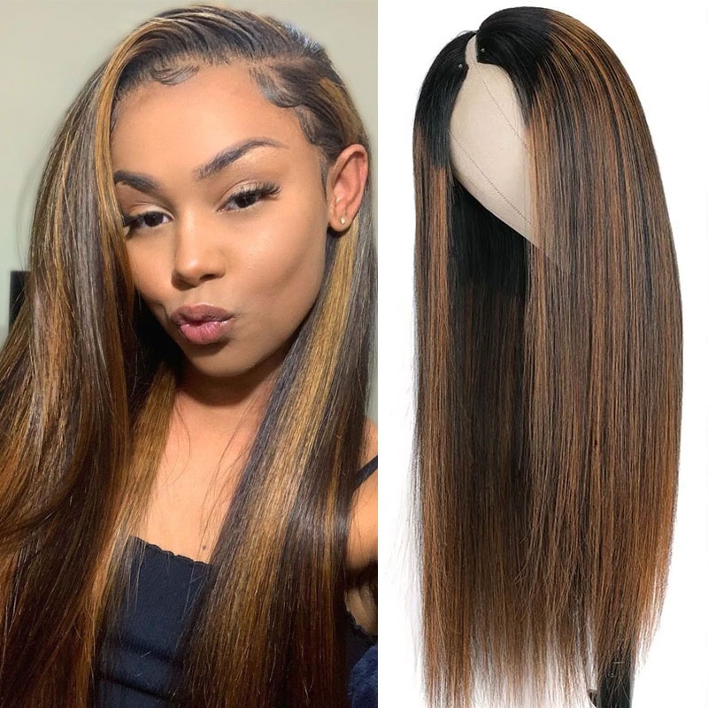 Nadula Brown Highlight V Part Wig Glueless #FB30 Straight Human Hair Wig Quick And Easy Install, Catalog Online Nadula 1798