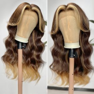 Nadula 18 inch Long Wolf Cut Curtain Bangs Brunette Chestnut with Blonde Highlights Lace Front Wave Wigs, Catalog Online Nadula 2665