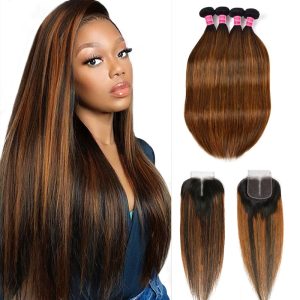 Nadula 4 Bundles Balayage Ombre Straight Human Hair With Lace Closure #1B/30 Ombre Balayage Human Hair Pre Plucked, Catalog Online Nadula 1524