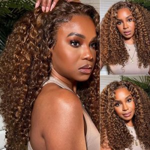 Nadula T Part Honey Blonde Highlight Brown Curly Lace Wigs Pre Plucked Highlight Jerry Curly Human Hair Wig With Baby Hair, Catalog Online Nadula 1513