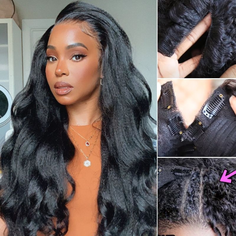 Nadula 50% off V-Part No Lace No Gel Wigs 100% Virgin Human Kinky Straight Hair Yaki Straight Upgrade U Shape Wigs, Catalog Online Nadula 2597