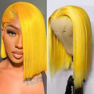 Nadula Yellow Bob Wig 13x4 Short Straight Human Hair Wigs for Women Lemon Yellow Lace Frontal Wig Pre Plucked with Natural Hairline, Catalog Online Nadula 2497