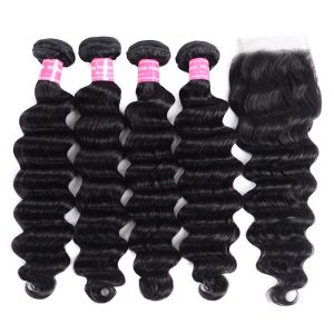 Nadula Loose Deep Virgin Hair Weave 4 Bundles With Closure 100% Virgin Hair With 10in-20in Lace Closure, Catalog Online Nadula 706