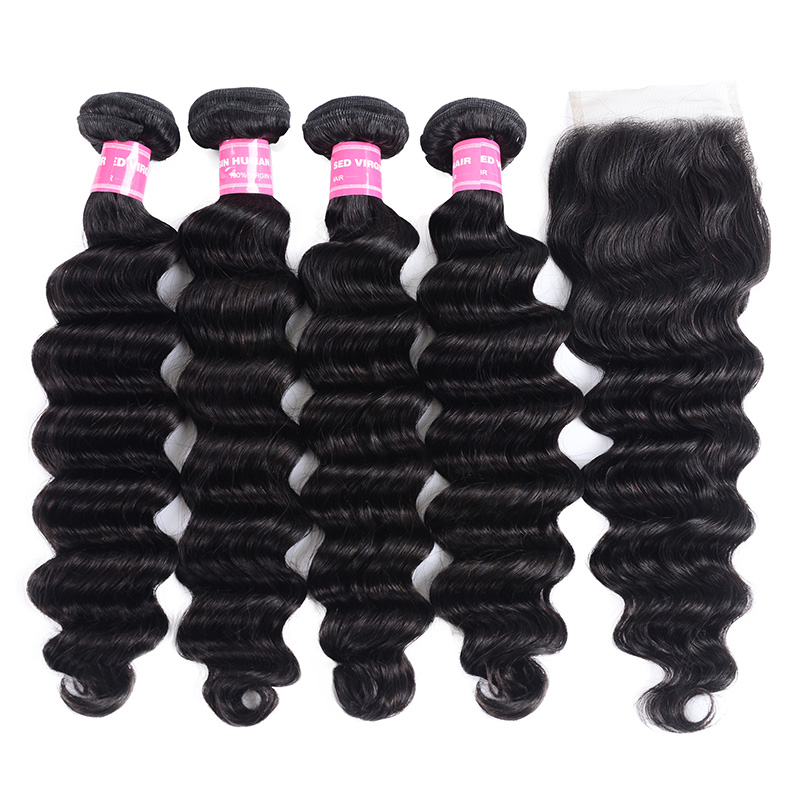 Nadula Loose Deep Virgin Hair Weave 4 Bundles With Closure 100% Virgin Hair With 10in-20in Lace Closure, Catalog Online Nadula 706