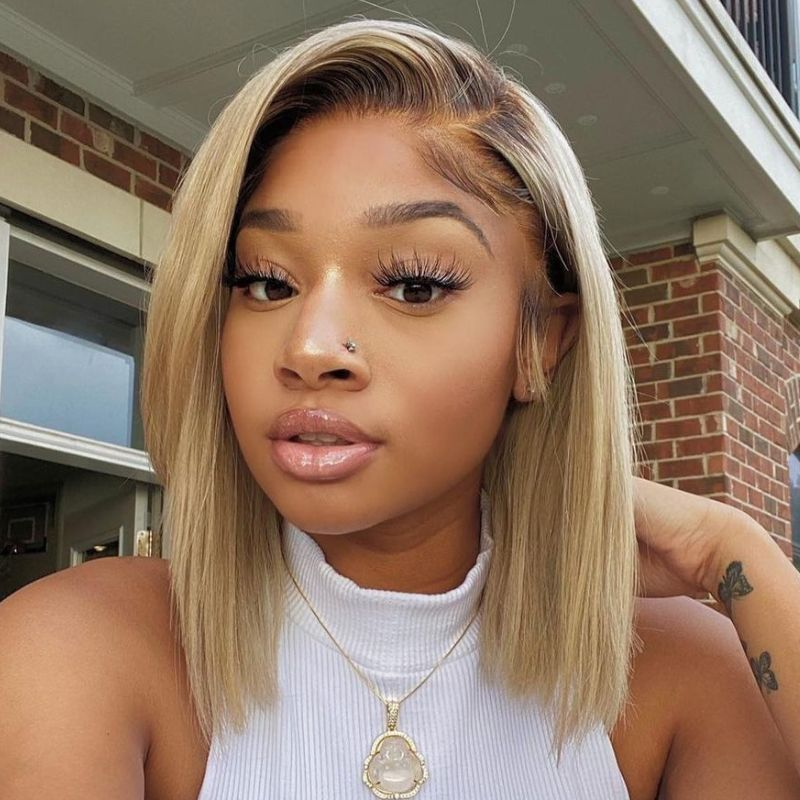 Nadula Whatsapp Flash Deal Ombre Golden Blonde Straight Bob Wig 13X4 Lace Front With Brown Roots Balayage Wig Pre Plucked, Catalog Online Nadula 2155