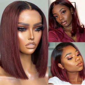 Nadula Whatsapp Flash Deal Short Bob Ombre 99J Straight Bob Wig Pre Plucked 4x4 Lace Closure Wig Red Wine Color Hair, Catalog Online Nadula 2228