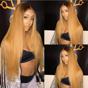 Nadula Straight Ombre Golden Brown Balayage 13*4 Lace Front Human Hair Wig With Baby Hair Shadow Root Fashion Wig, Catalog Online Nadula 1875