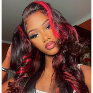 Nadula Flash Deal 13X4 Rose Red Highlight Wig Gorgeous Loose Wave Lace Frontal Wig Dark Burgundy Human Hair Wigs with Highlights Color Pre-plucked, Catalog Online Nadula 2503