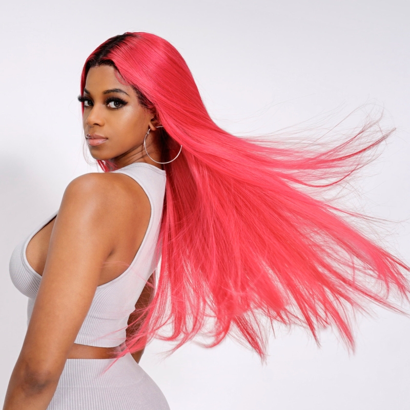 Nadula 13x4 Ombre Straight Lace Frontal Wig Pink Ombre Colored Human Hair Wigs with Natural Black Roots, Catalog Online Nadula 2585