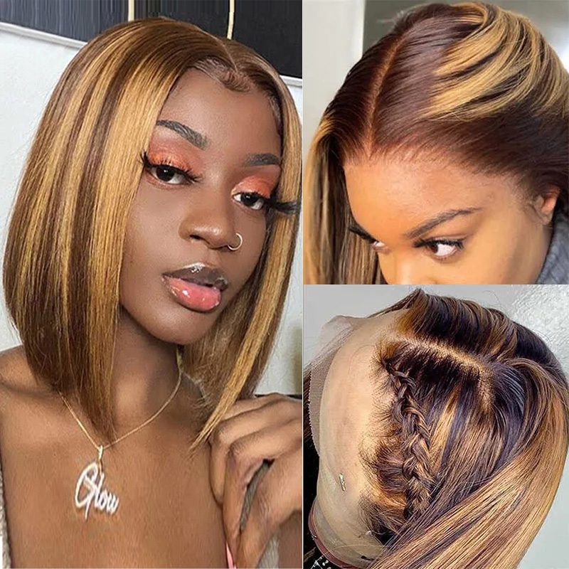 Nadula Straight Bob Wig 13x4 Lace Wig Brown Colored Blonde Highlights Wig 100% Remy Human Hair Wig 150 Density, Catalog Online Nadula 1026