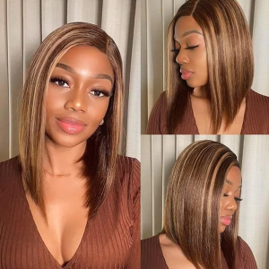 Nadula T Part Lace Short Bob Wig With Piano Brown Highlight Auburn Color, Catalog Online Nadula 2290