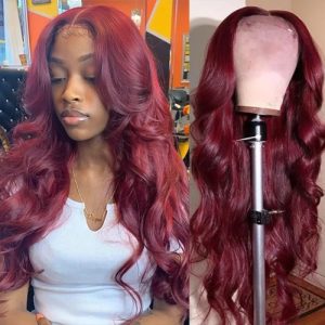 Nadula Flash Deal Burgundy T Part Lace Wig 4x0.75 99J Body Wave Wig Swiss Lace Part Human Hair Wigs Pre-plucked with Baby Hair, Catalog Online Nadula 2506