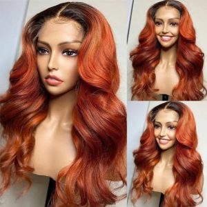 Nadula 13x4 Ginger Lace Frontal Wig Burnt Orange Straight Wig with Dark Roots Ombre Human Hair Wigs for Women, Catalog Online Nadula 2534