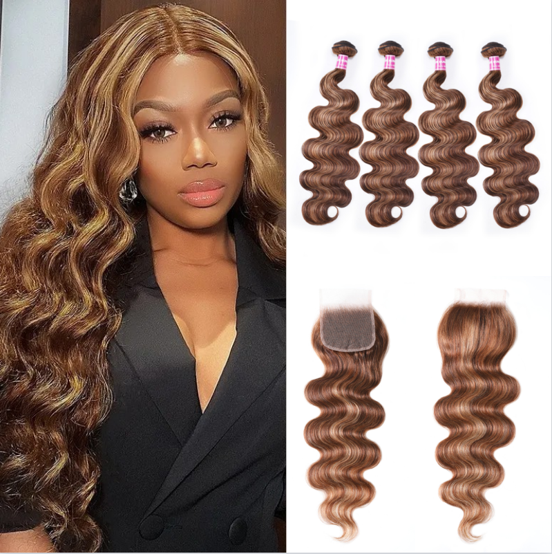 Nadula Body Wave 4 Bundles Hair Weave With Lace Closure Honey Blonde Highlight Color Unprocessed Human Hair, Catalog Online Nadula 2488