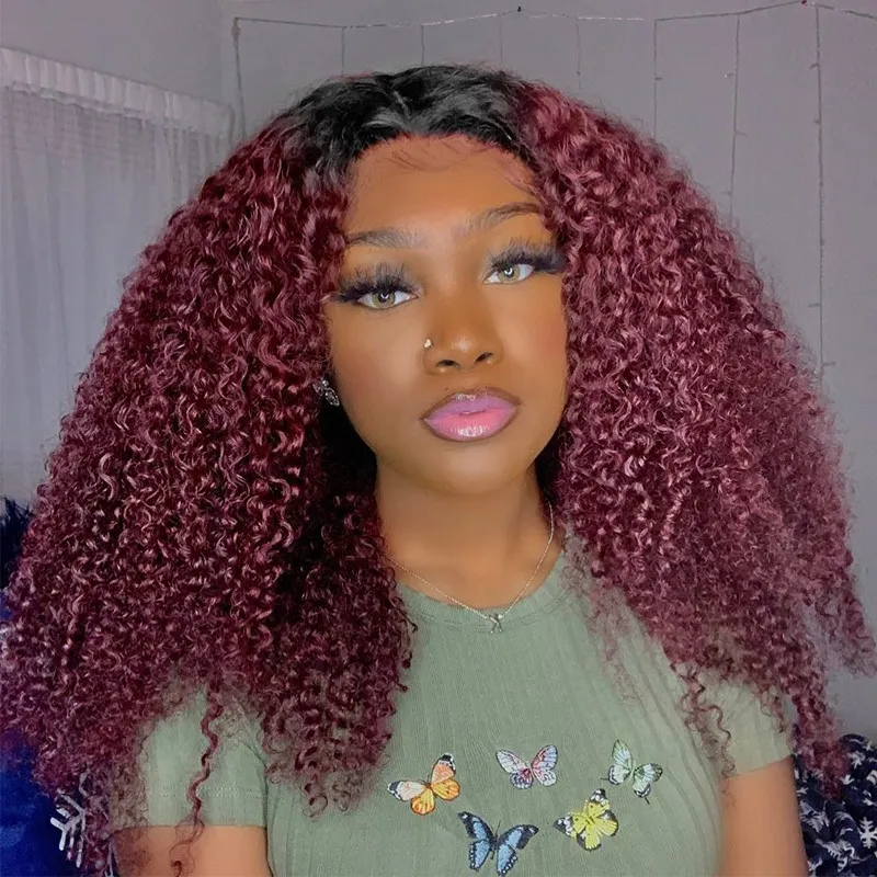 Nadula Glueless V Part Jerry Curly Wig 99J Burgundy Red Color With Dark Roots Beginner Friendly, Catalog Online Nadula 2403