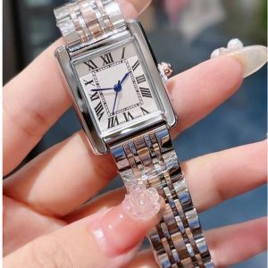 Fashion Women tank Watches Quartz Movement Silver Gold Dress Watch Lady Square Tank Stainless Steel Case Original Clasp Analog Casual Wristwatches Montre De Luxe