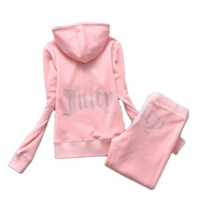 High Quality Juicy Tracksuit Two Piece Set Designer Womens Tracksuits Leisure Sportswear Hooded and Pants Sets With Rhinestone