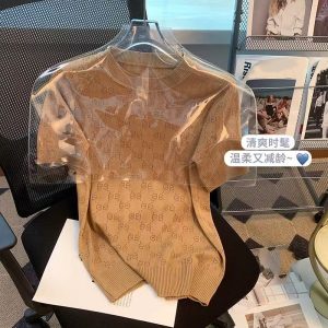 Designer Women Clothes Knitted Shirts Tops Ladies Tee Short Sleeve Luxury Womens T-shirts Summer Sweater Tshirt