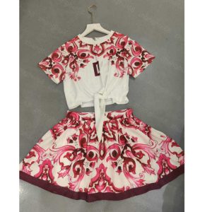 23ss skirt set womens designer clothing Round neck pure cotton logo printed ribbon short-sleeved t-shirt pleated half skirt sets High quality womens clothing a1