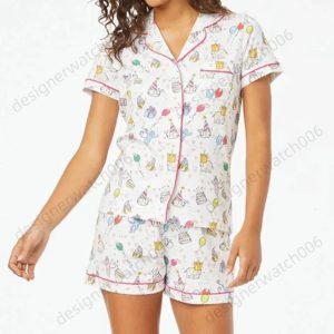 Rollers Rabbits Pjs Set Easter Monkey Cartoon Pajamas Set Women Y2k Clothes Single Breasted Short Sleeve Blouse Shirt Top Shorts 2 Piece Loungewear 8d3