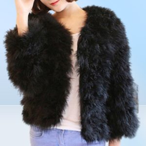 Luxury Warm Ladies Coat Ostrich Hair Fur Coat Women Short Turkey Feather Jacket Winter Long Sleeve Overcoat WhiteBlackBlue