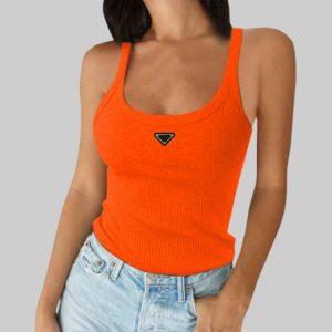 Designer Women's T-Shirt Triangle Badge Luxury Brand Cotton Round Neck Tshirts Women Sleeveless Fashion Designer Summer Cropped Tops