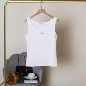 Summer slim women's cotton logo embroidery waist designer vest SMLXL