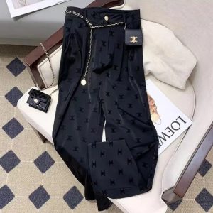 2026 New Women's high waist pants with belt logo print black color long trousers plus size long trousers SMLXLXXL3XL4XL A8