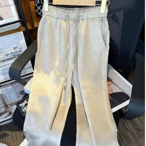 Women high elastic waist pants sashes with drawstring logo print satin fabric designer long trousers SMLXLXXL3XL4XL