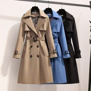 Designer fashion European goods 2025 long trench coat, new Spring and autumn cotton women's long check loose trench coat, large size suitable for wearing M- 3XL