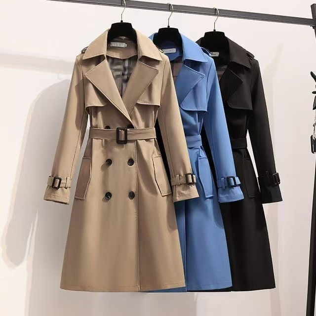 Designer fashion European goods 2025 long trench coat, new Spring and autumn cotton women's long check loose trench coat, large size suitable for wearing M- 3XL