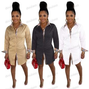 Designer dress women long sleeve plaid collar summer dresses for woman shirt dress
