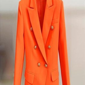 HIGH STREET Classic Baroque Designer Blazer Womens Metal Lion Buttons Double Breasted Blazer Orange 2207059856517