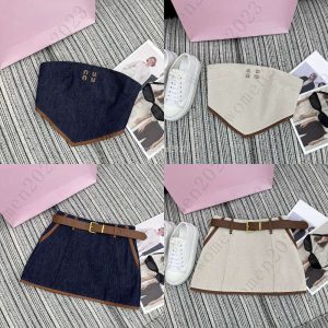 Women skirts suit designer Denim tube top two-piece brand woman dress set Women Fashion Letter embroidered denim skirt vacation casual skirts 2pcs Dec 11