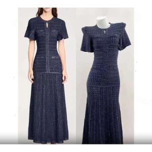 Sandro Dress Frech Designer 2025 Summer Cross-Border Women's Fashion Elegant Slim French Style Sandro Short Sleeve Round Neck Long Knitted Sleeveless Dress 348