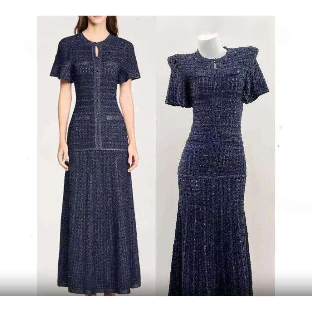 Sandro Dress Frech Designer 2025 Summer Cross-Border Women's Fashion Elegant Slim French Style Sandro Short Sleeve Round Neck Long Knitted Sleeveless Dress 348