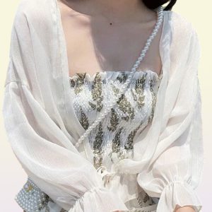 Women Summer Sun Protection Coat Lace Bow Ruffle Cardigan Shirt Female Blouse Tops for Woman Covers Blusa White Y2K Korean Shirt 2