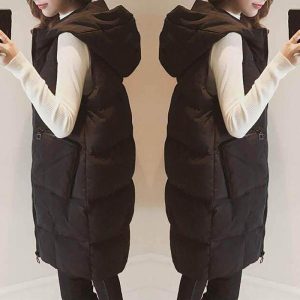 Women039s Vests Hoodie Waistcoat Vest Womens Plus Size Gilet Casual Sleeveless Black Long Jacket Coat Female Winter Outwear