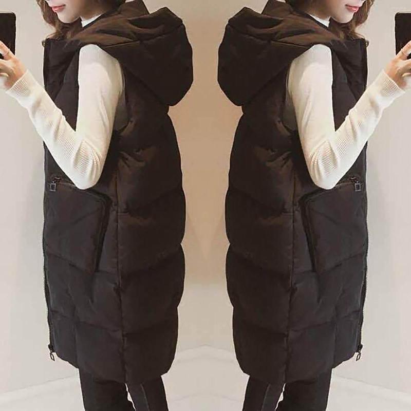 Women039s Vests Hoodie Waistcoat Vest Womens Plus Size Gilet Casual Sleeveless Black Long Jacket Coat Female Winter Outwear