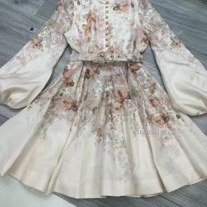 dress Designer Women Dresses Spring high quality Fashion Lantern Sleeve Belted Mini Dress Charming Evening Dresses Puff Long Sleeve 604