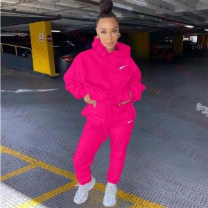 Women Tracksuits Pink Two Pieces Sets Sweatsuit Autumn Winter Female Hoodies Jacket Pants With Letter print Pullover Sweatshirt Ladies Loose Jumpers Woman Clothes