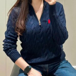 designer sweater women polo sweater designer sweater wool casual letter Zippers quarter zip closure sweatshirt jumpers cotton knitted pullover sweaters