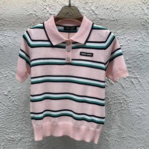 Brand new Ladies designer T-shirt, summer short sleeve striped knit polo shirt brand sweater vest T-shirt MM