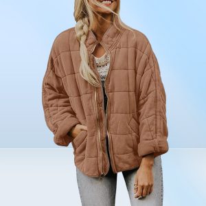 Women's Jackets Solid Green Plaid Patchwork Long Sleeve Women Dolman Jacket Zipper Loose Gray Streetwear Female Cardigan Winter CasuaTops