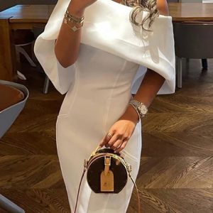Women Off Shoulder Cape n Skinny Party Dress C260123