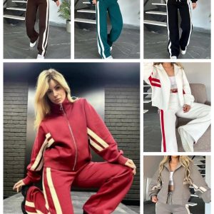 Women's Tracksuits Striped Zipper Coat Sweatpants Two Piece Set Women Casual Batwing Sleeve Sports Jacket Outfits Autumn Winter Sweatshirt Fashion