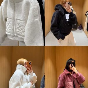 Women's Brown Fleece Lamb Jackets Designer Autumn Winter Hoodies Stand Collar Patchwork Zipper Coats Warm Loose Casual High-end Outwear Yoga Bra Long Legging Sets