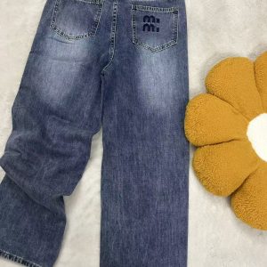 European Station's unique street embroidery jeans for women, high-waisted loose straight-leg wide-leg jeans S-2XL