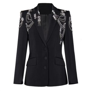 HIGH STREET Newest 2025 Designer Jacket Women's Double Breasted Rhie Dias Beaded Long Blazer Dress