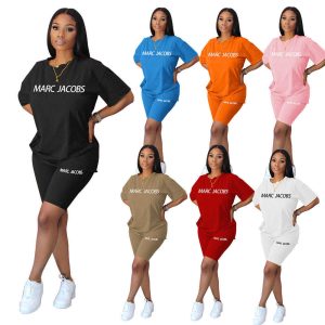 Women's Tracksuits Y71337 Womens New Casual High Quality High Elastic Fashion Ironing Short Sleeve Shorts Set Y250311V7GQ